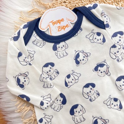  Conj. Body Cachorrinho Azul e Calça - Off White e Marinho